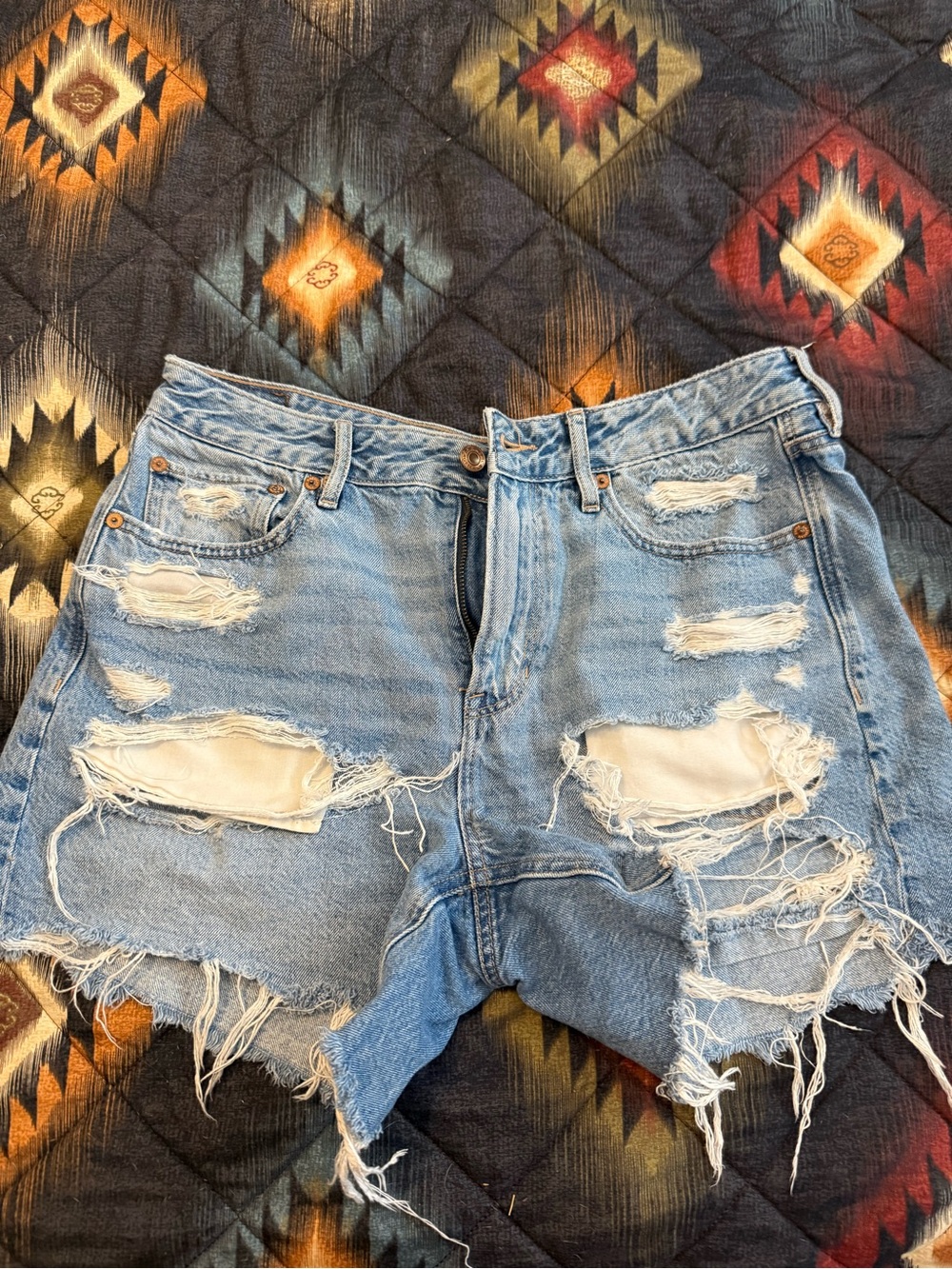 American Eagle Outfitters Light Blue Distressed Denim Shorts